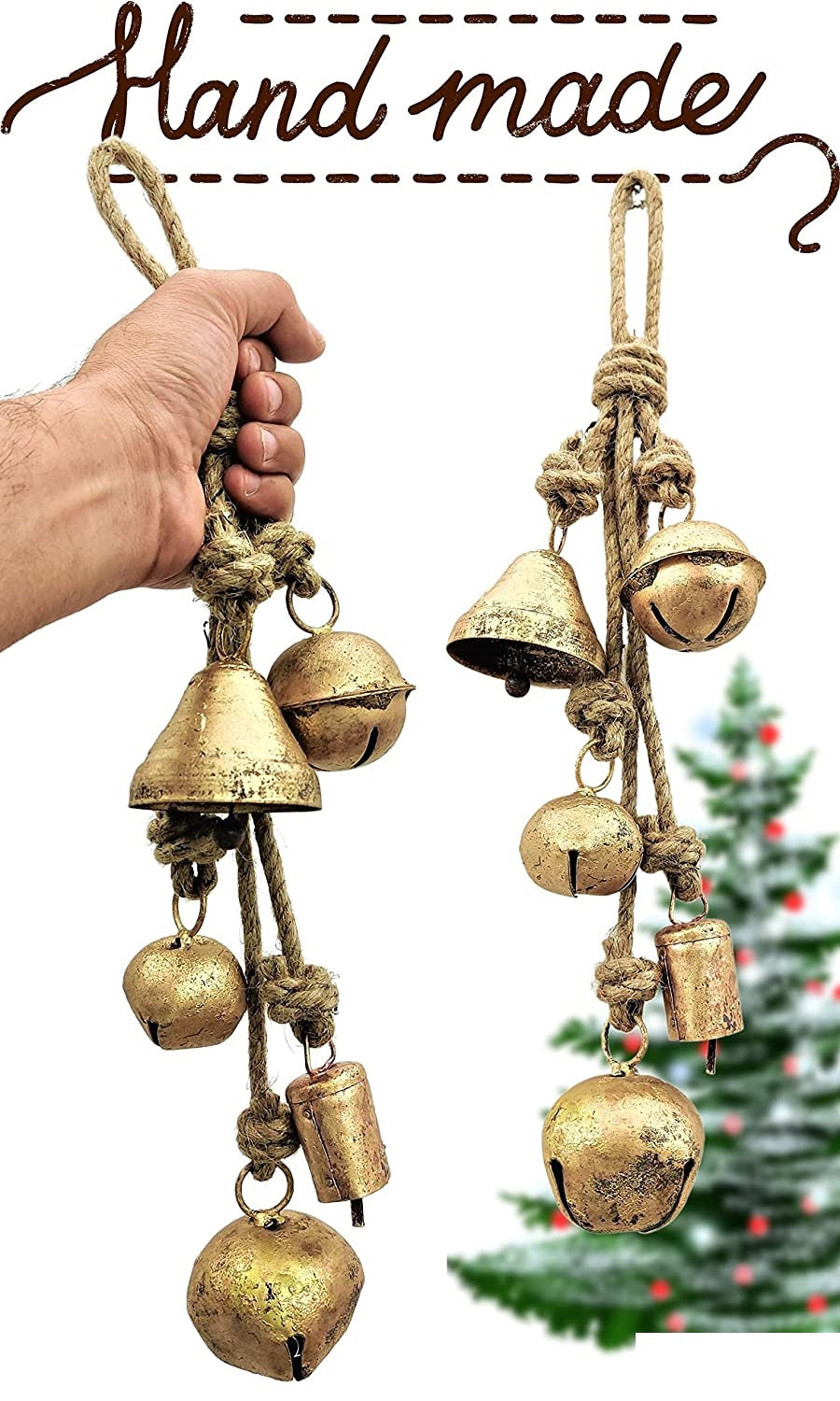 Harmony 4 Cow Bells Cluster on Rope Large Rustic Vintage Lucky Cow Bells On  Rope Wall Hanging Décor 
