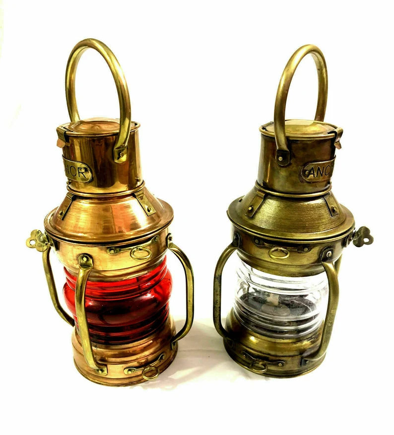 Set of 2 Antique Anchor Oil Lamp, Nautical Maritime Ship Lantern, Home/Office Decor gift