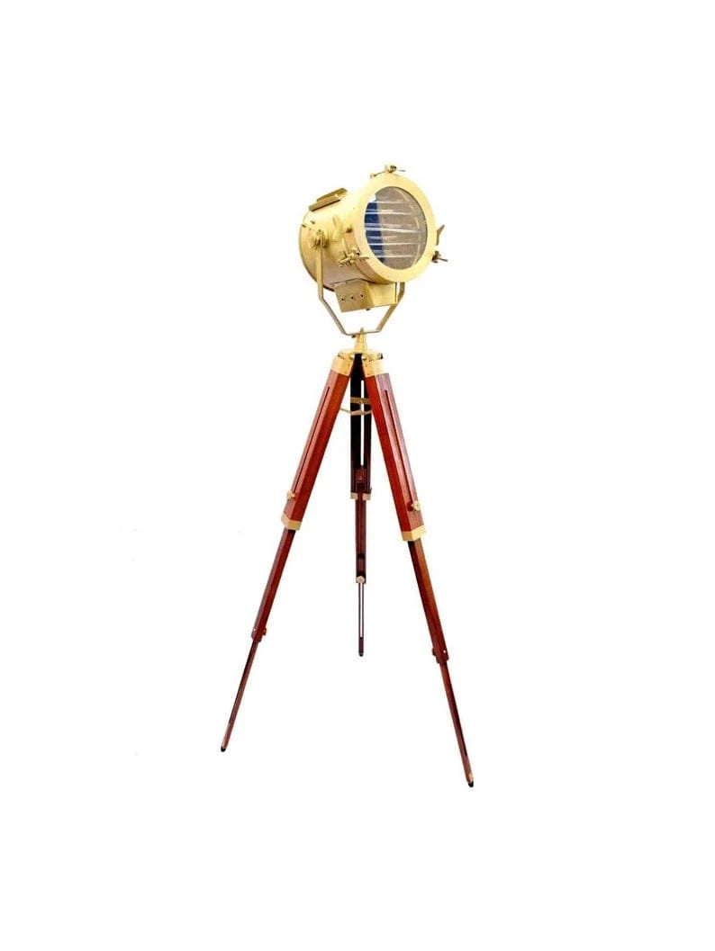 Hollywood designer floor light with black tripod stand antique spotlight