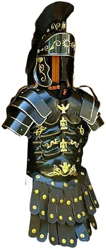 Retro Armor Roman Greek Muscle Armor Jacket with Shoulder & Medieval Helmet Black