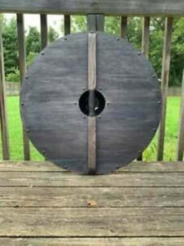 Viking Shield | Brown & Blue Medieval LARP & Battle-Ready Round Wooden Shield