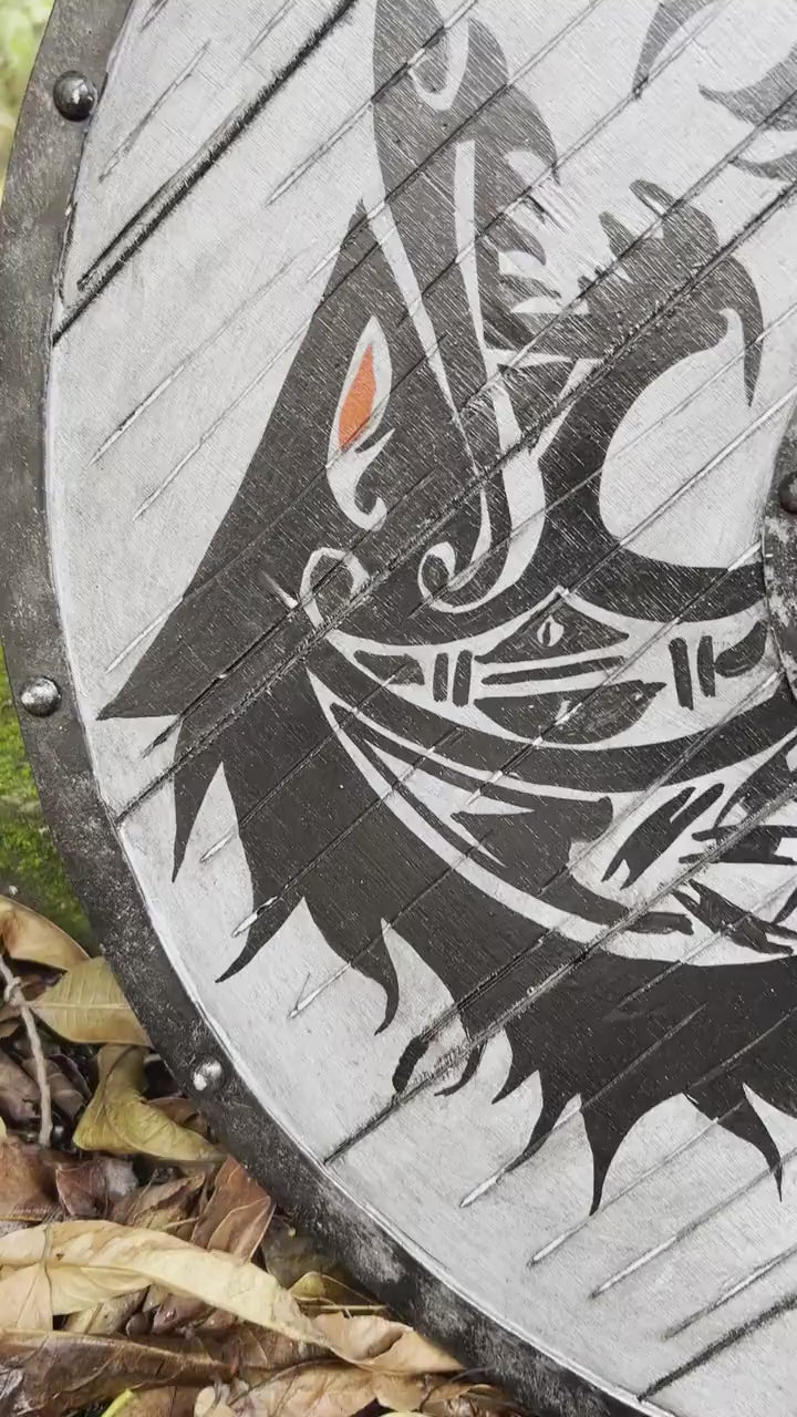 Video showcasing the craftsmanship and details of the handcrafted 24-inch Viking shield. Watch how this battle-ready shield is designed for both reenactments and display.
