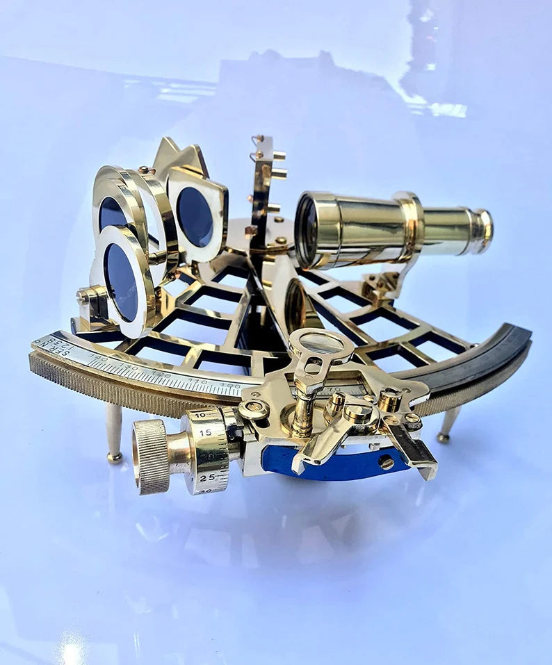 Nautical Brass Sextant Instrument with Wooden Box Marine Working