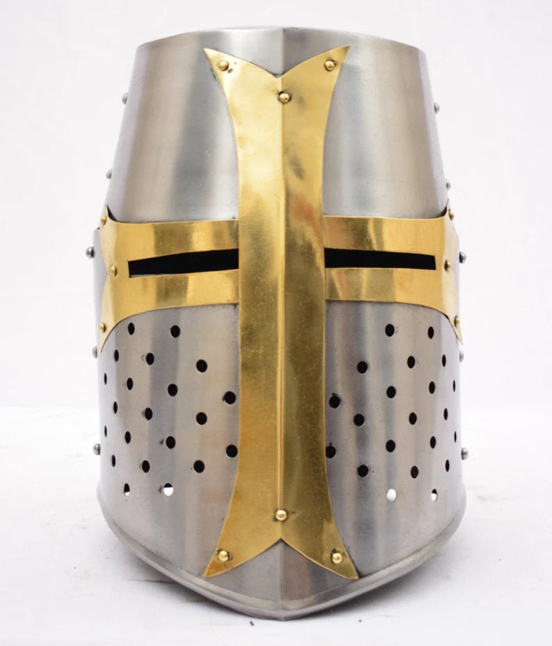 Medieval Crusader Helmet Templar Knight Helmet Silver Finish Crusader Helmet