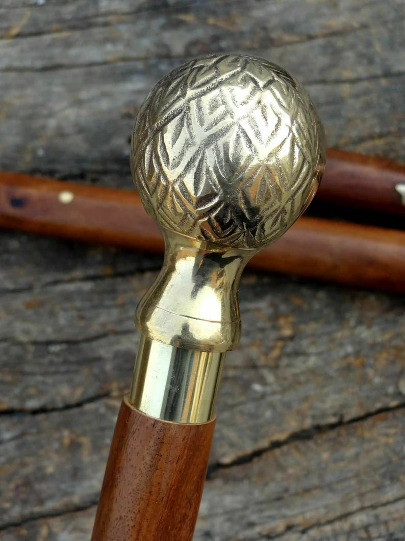 Victorian Apple Puma Brass Handle Walking Stick