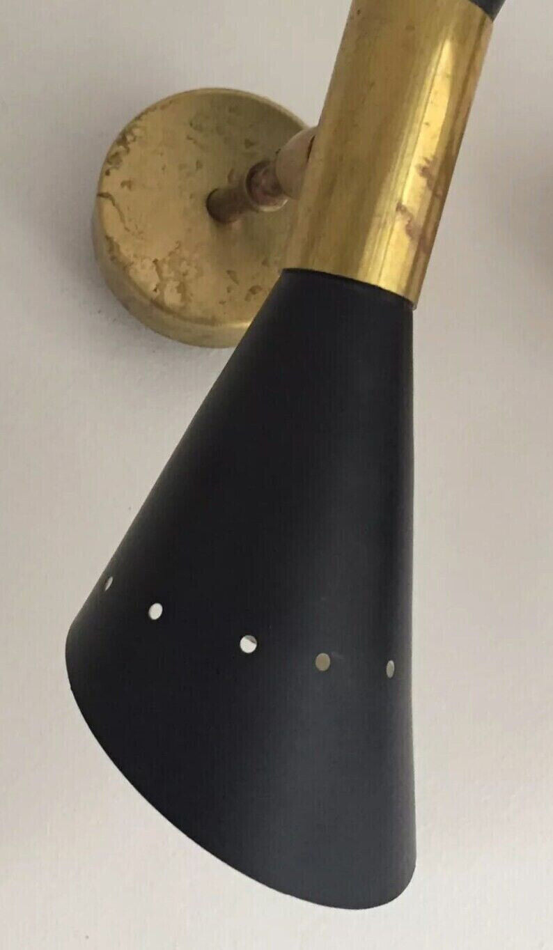Pair of Stilnovo Style Diabolo Model Brass Black Italian Sconces Wall Light Lamp
