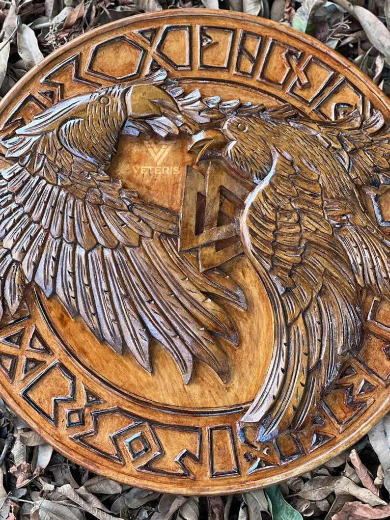 Viking Round Bird Shield, 24 Inch Knight Battle Medieval Warrior Ship Armor Wooden Shield Best Wall Décor Gifts