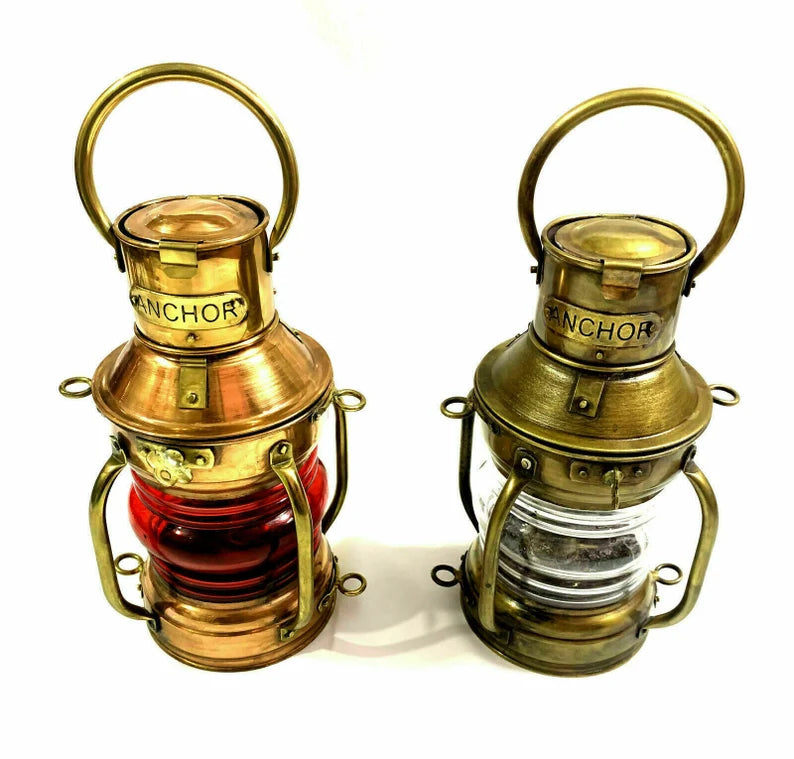 Brass & Copper Anchor Oil Lamp ~ Nautical Maritime Ship Lantern ~ Boat  Light NEW