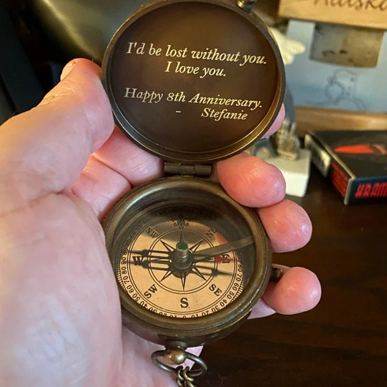 Engraved Compass, Personalized Bronze Compass, Working Compass, Romantic Gift Idea, Anniversary Gift, Birthday Gift, Gift For All Occasions