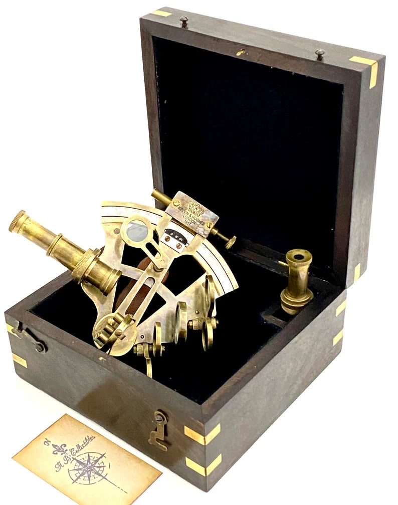 Nautical sextant - Antique Style Brass Pocket Sextant in wooden Box - collectible and Gift