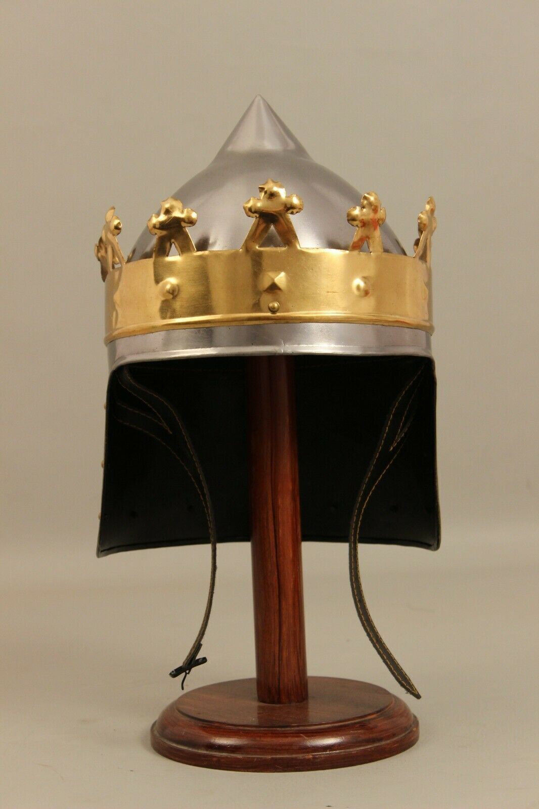 18 Guage Steel Medieval Knight Kings Rechard Helmet Brass Crown Helmet Cosplay