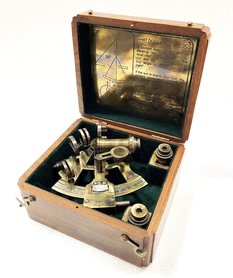 Nautical Sextant Double Telescope Astrolabe Ship's Instruments with Box