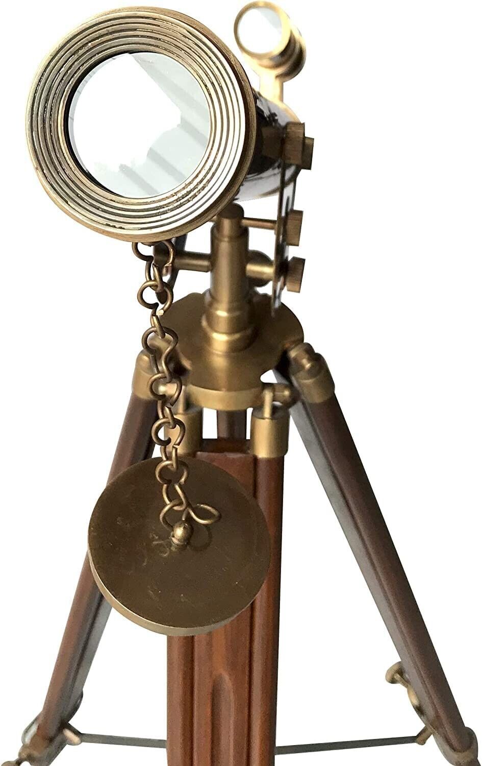 Antique Telescope Wooden Tripod Floor Standing Brass Adjustable Telescope Gift