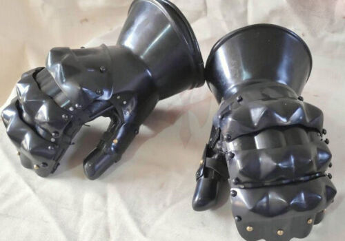 Steel Gothic Gauntlet Knight Crusader Halloween Larp Armor Black Gloves
