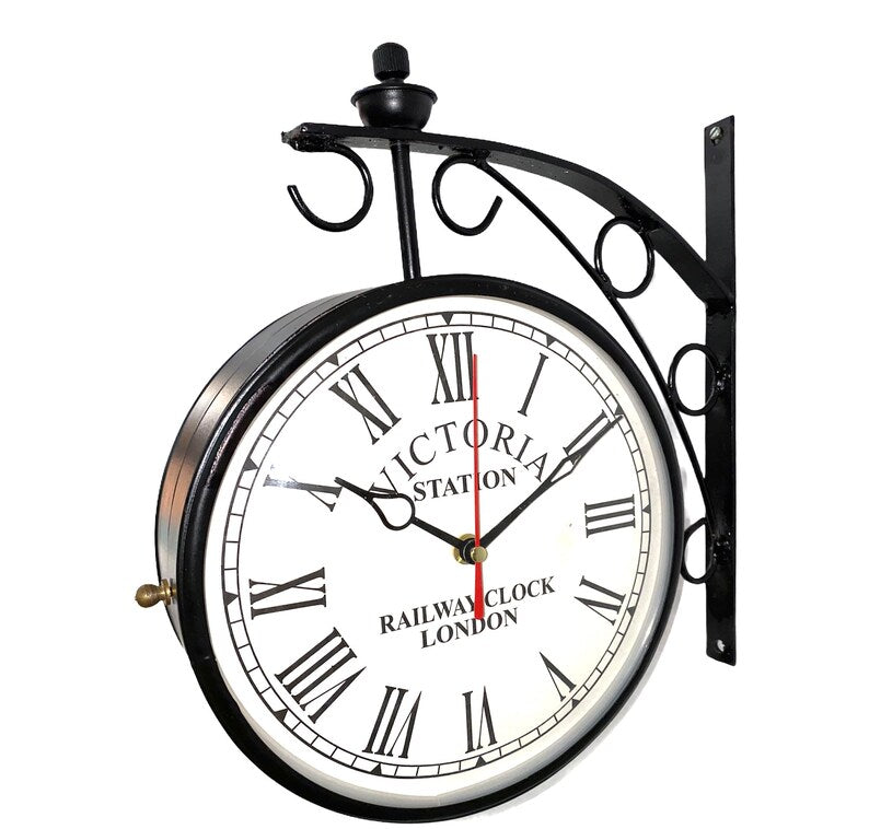 Station wall Clock Victoria Clock 8”Black Finish Victoria Station Double Sided Wall Clock Home & Office wall Decor Handmade Wall Clock gift