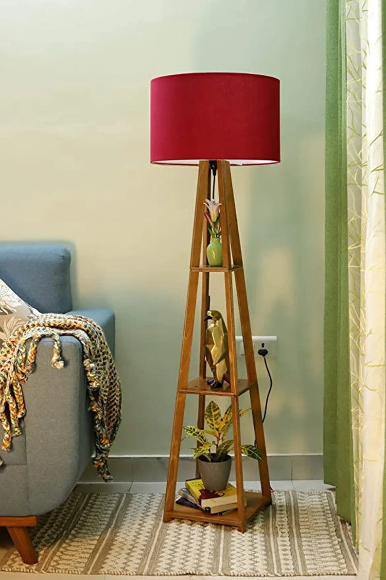 Floor Lamp With 3 Tier Cotton Shade Floor Lamp With Natural Finish Birch Plywood Base