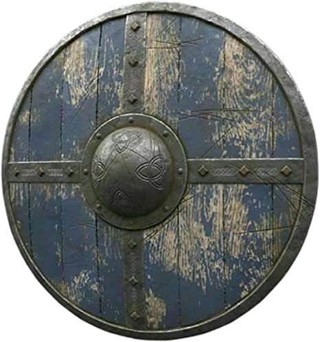 Viking Shield | Brown & Blue Medieval LARP & Battle-Ready Round Wooden Shield
