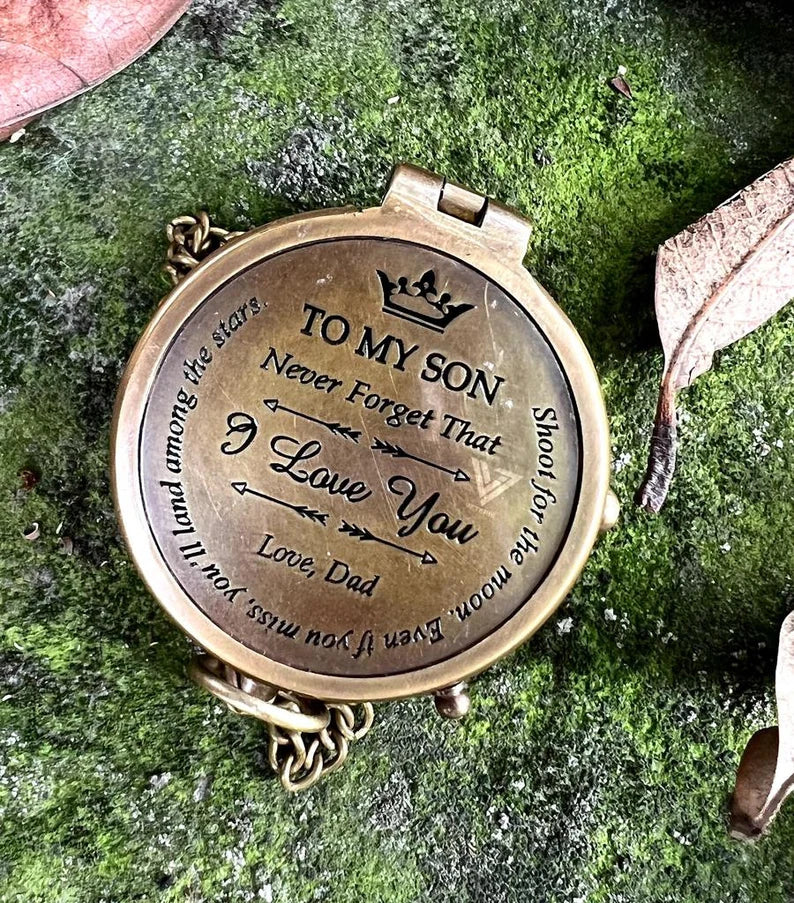 TO MY SON Compass Engraved with gift graduation day Gifts for child - Son Birthday gifts - Love Mom - Love dad - Confirmation Gifts for Son.