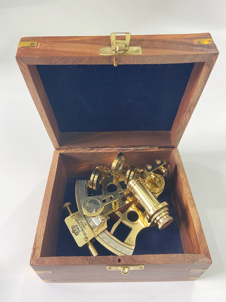 Nautical Brass Sextant With Wooden Box | Navigational Sextant | Real Sextant | Vintage Antique Marine Sextant | Collectible Gift
