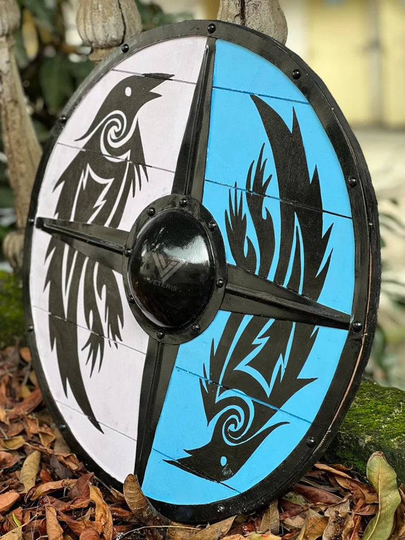 Medieval Larp Warrior Wood & Steel Viking Shield Round For Halloween, Costume, Cosplay Armor Templar Battle Ready