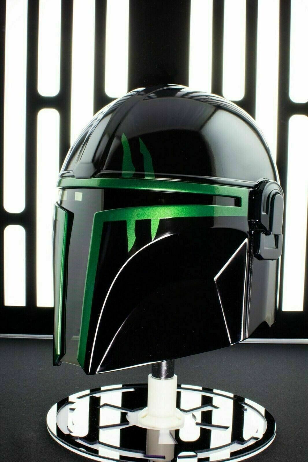 Mandalorian Steel Helmet Medieval Star Wars Black Series Black Green Wearable