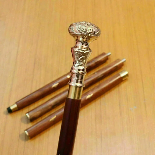 Brass Handle Antique Victorian Cane Wooden Walking Stick