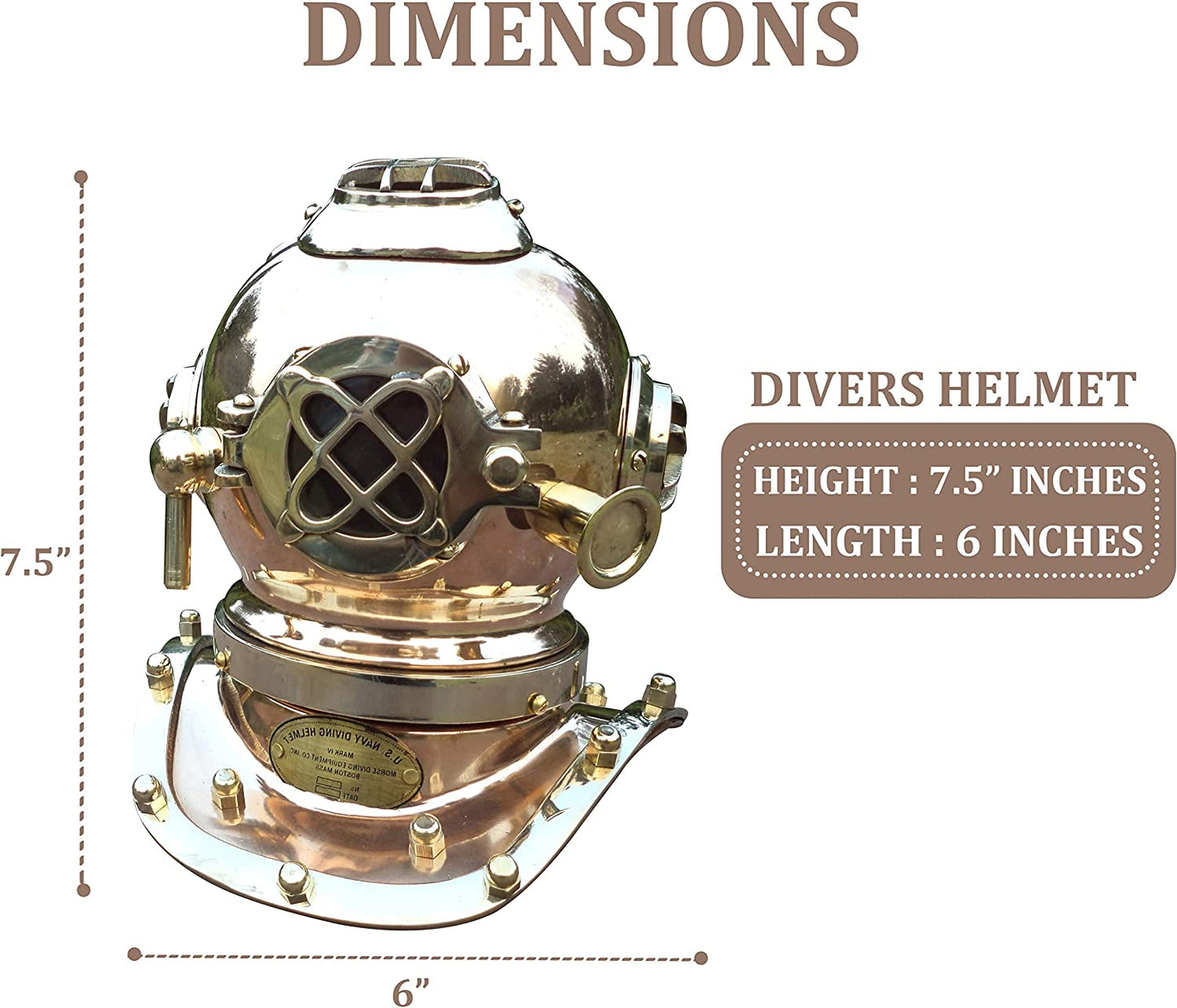 Antique Marine Mini Diving Helmet Replica Mark Us Navy Nautical Copper and Brass