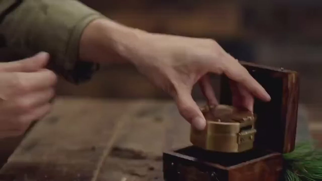 Personalized heavy survey brass compass with wooden case, a functional and elegant gift for your loved ones.