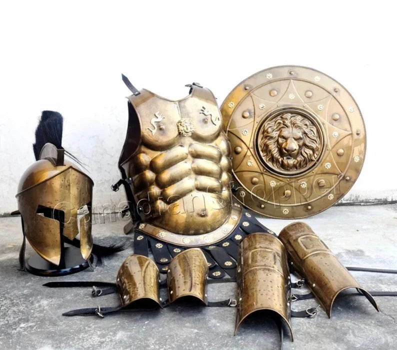 Muscle Jacket With Armor Spartan Helmet, Shield, Halloween Medieval Greek Costumes ~ 300 Movie Christmas Gift Home Décor