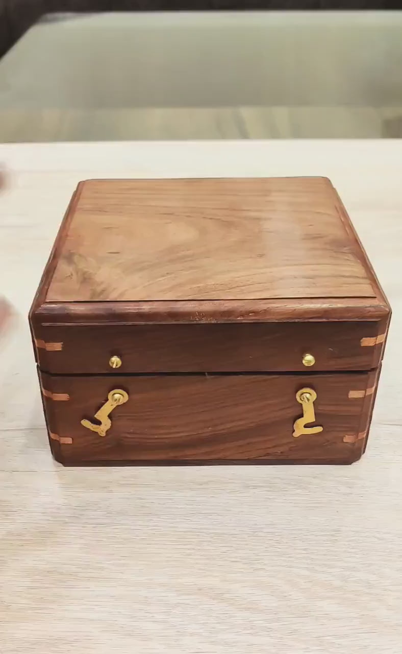 Retro Handicrafts Nautical Sextant Working Compass - Custom Engraved Gift in Handcrafted Wooden Box - Antique Brass - Perfect for Father or Navy