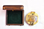 Portable brass Brunton compass with wooden case for navigation, an excellent gift for collectors and surveyors.